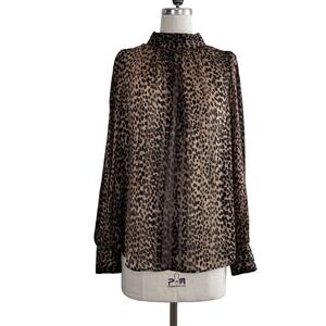 H&M Blouse Leopard Animal Print High Collar Sheer Party Night Out